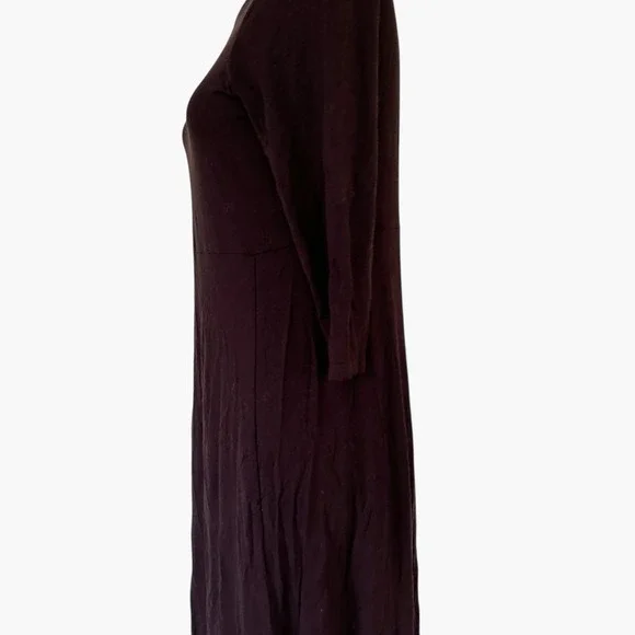 Eileen Fisher Women's Petite Small Dress Brown Viscose-Jersey Bateau-Neck Midi - Picture 8 of 11